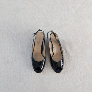 Ron White Black Patent Leather Slingback Wedge Heels Size 8